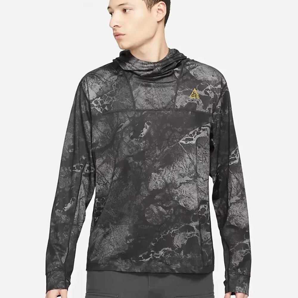 Nike Men's ACG Dri-FIT ADV UV "Lava Tree" Allover Print Hoodie in Black